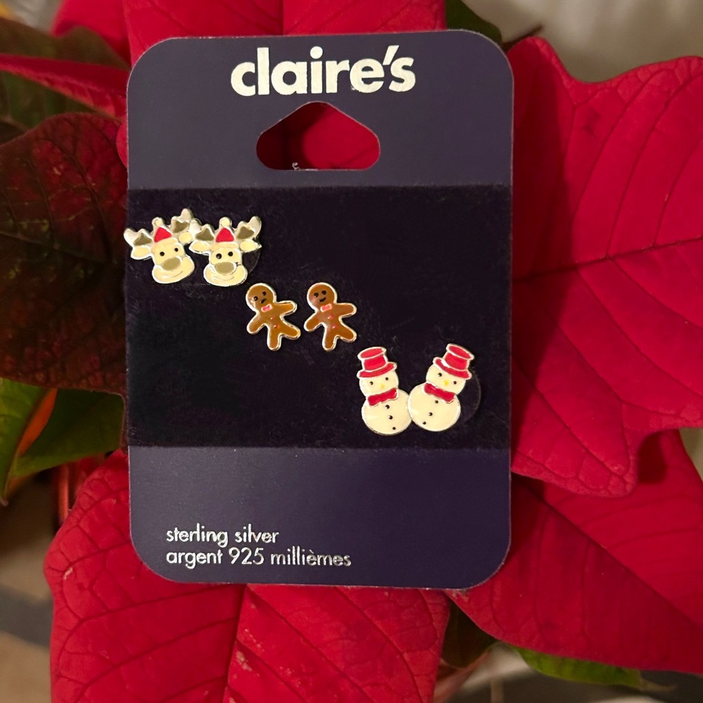 🎄Claire's Christmas Sterling Silver Earring Trio